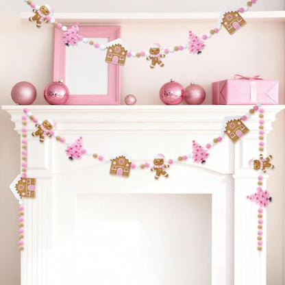 Jansun 8.2 Ft Pink Christmas 3D Felt Garland - color: Pink