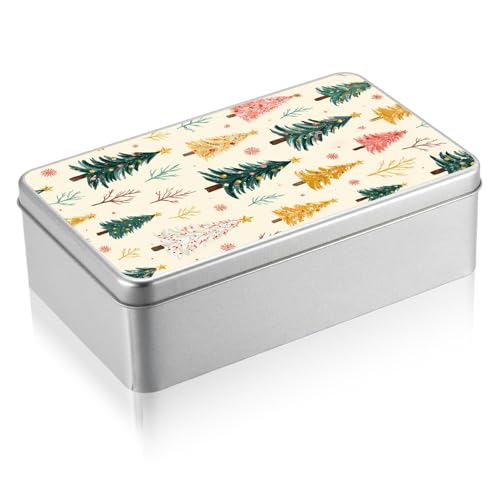 Metal Tin Box with Lid, Rectangular Silver Metal Storage Container, 7.09"×4.33"×2.17" Gift Decorative Empty Box, Autumn Forest - color: Autumn Forest, size: Large(7.09"×4.33"×2.17")