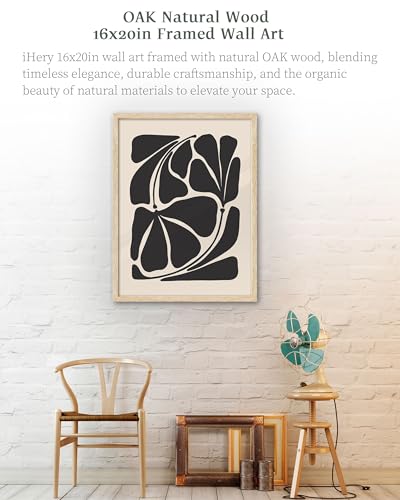 iHery 16x20in Black Beige Botanical Framed Abstract Wall Art - color: OAK Framed Plant, size: 20"L x 16"W