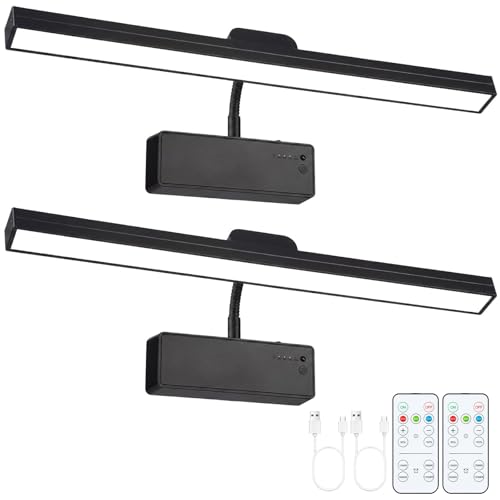 Picture Light for Wall, 15" Rechargeable Battery Operated LED Wall Sconce - color: Black, size: 2 Count (Pack of 1)