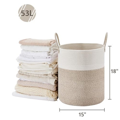 VIPOSCO 53L Tall Woven Laundry Basket Hamper, White Brown - color: Brown, size: 53L