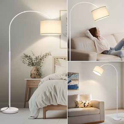 Dimmable Arc Floor Lamp，Standing Lamp with White Adjustable Hanging Shade - color: White