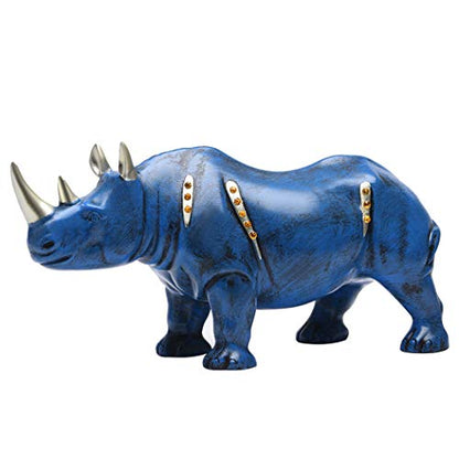 Resin Rhinoceros Statue, Wildlife Rino Animal Figurine, Blue,10.6in(L) - size: 10.6" Length
