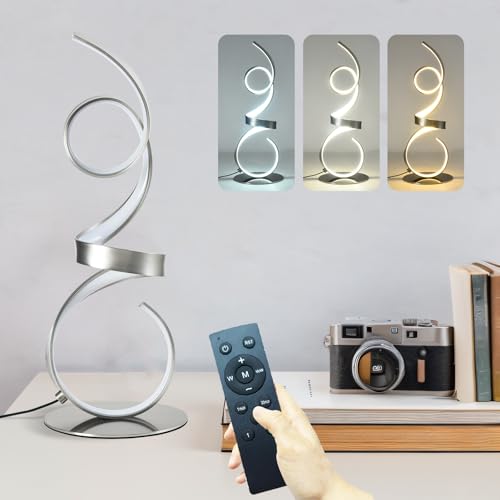 20W 2700LM 3 Colors Dimmable LED Art Table Lamp 21.4 Inch with Touch Switch for Living Room,Bedroom (Sand Nickel(Remote)) - color: Sand Nickel(Remote)