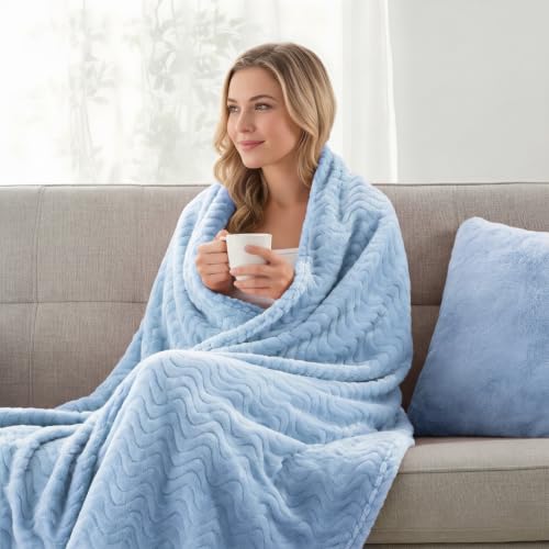 Exclusivo Mezcla Large Fleece Throw Blanket for Couch, Sofa, Light Blue - color: Light Blue, size: Throw ( 50x70 IN )