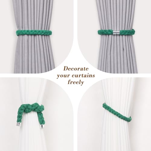 NICEEC 4 Pack Natural Cotton Rope Magnetic Curtain Tiebacks Elegant Twisted Braid Style Drape Tie Backs Soft Hand-Woven Rope Curtain Holdbacks for Home & Office Window Draperies (Green-01) - color: Green-01, size: 4 Pack
