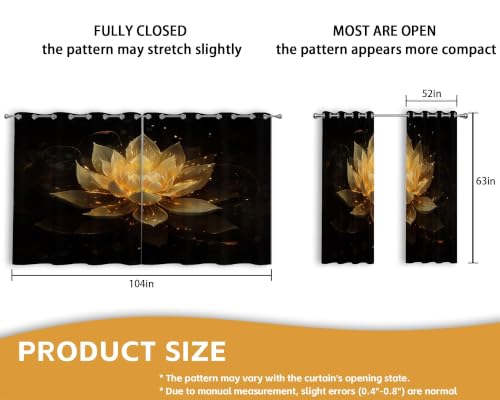 Black and Gold Blackout Curtains, Lotus Drapes 63 inches length, 2 Panels - color: Black and Gold, size: 52"W x 63"L (Pack of 2)