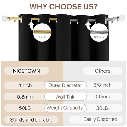 NICETOWN Adjustable Gold Curtain Rod, Extendable Living Room Window Treatment Curtain Rod, Luxury Gold Metal Finish with Crystal Glass Ball Finials, for Villa, Kitchen, Bathroom, Window, 48-84 Inches - color: Glass & Gold, size: 48" to 84"