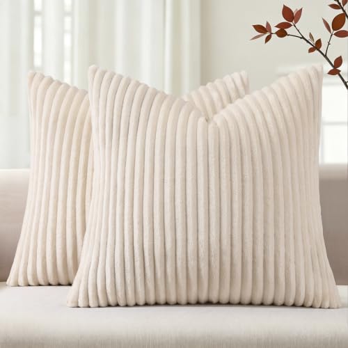 Simmore Fall Soft Beige Flannel Throw Pillow Covers 18X18 Set of 2 - color: Beige, size: 18" x 18" (Pack of 2)