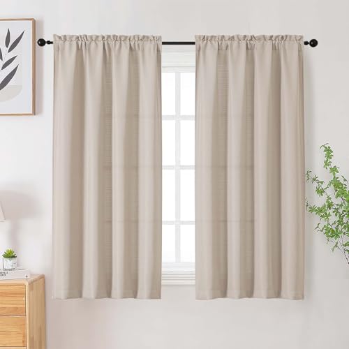 Linen Curtains for Bedroom Living Room 54 Inch Length 2 Panels Set, Soft Solid Faux Linen Textured Small Curtains Light Filtering Rod Pocket Drapes, Linen, 2 Pcs Each 40Wx54L Inch - color: Linen, size: 40"W x 54"L (Pack of 2)