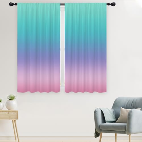 Teal Pink Curtains, Ombre, 2 Panels, 42" W x 63" L, Rod Pocket - color: Teal Pink, size: 42"W x 63"L (Pack of 2)