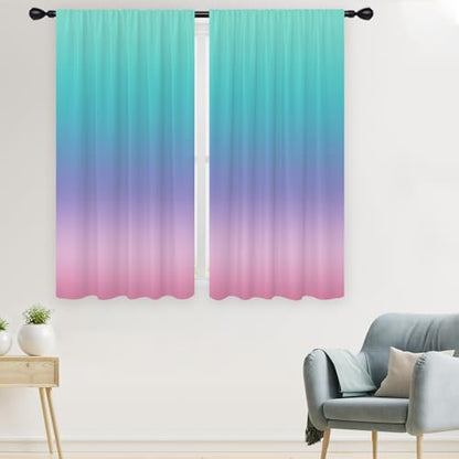 Teal Pink Curtains, Ombre, 2 Panels, 42" W x 63" L, Rod Pocket - color: Teal Pink, size: 42"W x 63"L (Pack of 2)