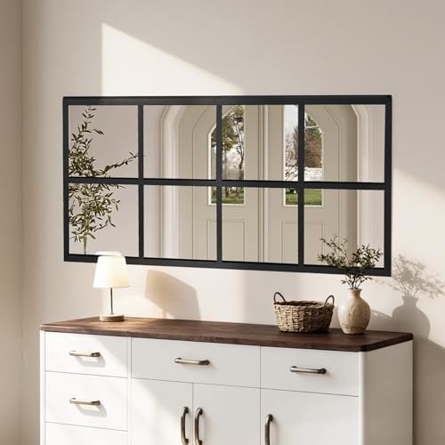 Window Pane Wall Mirror, 16x32 Inch Black Framed Mirrors - color: Claccic Black-rect, size: 32.5"L x 16"W