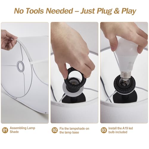 Touch Table Lamps Set of 2, 21" Bedside Lamps with USB C+A - color: Black & White Shade