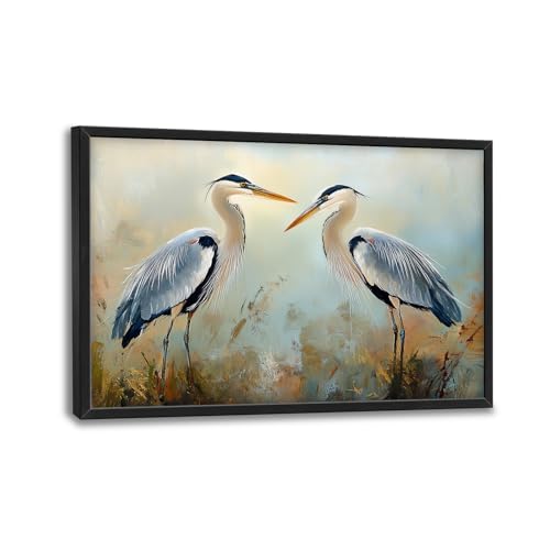 Trulave Large Blue Heron Canvas Wall Art Decor for Living Room 36''x24'' | Vintage Birds Framed Wall Decor Animal Pictures Painting Modern Artwork for Bathroom Bedroom - color: Blue Heron, size: 36"L x 24"W