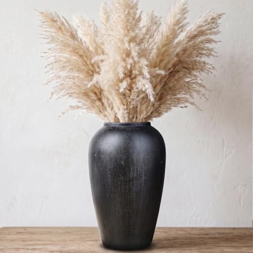 Ceramic Vase Home Decor, Vintage Vase, Wide Mouth Farmhouse vase (11.8”h-Vintage Black) - color: 11.8”h-vintage Black