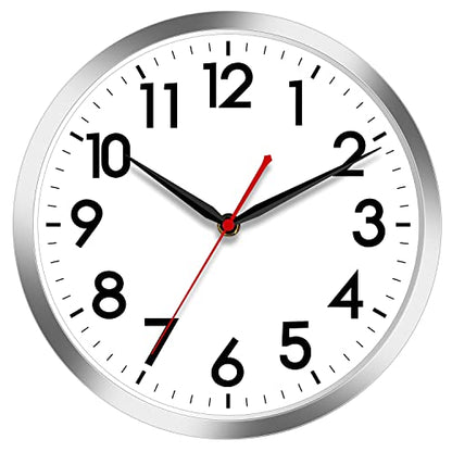AKCISOT 14 Inch Wall Clock, Silent Battery Operated Analog Clock, Silver - color: B_silver, size: 14 Inch