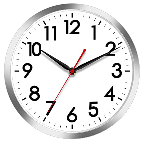 AKCISOT 14 Inch Wall Clock, Silent Battery Operated Analog Clock, Silver - color: B_silver, size: 14 Inch