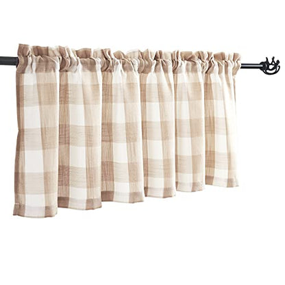 Taupe White Buffalo Check Valance Curtain Farmhouse Kitchen Window 52x15" 1 - color: Taupe and White, size: 50"W x 15"L (Pack of 1)