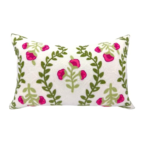 Alysheer Floral Embroidered Lumbar Throw Pillow Cover 12"x 20",1pc Hot Pink - color: Hot Pink, size: 20" x 12" (Pack of 1)