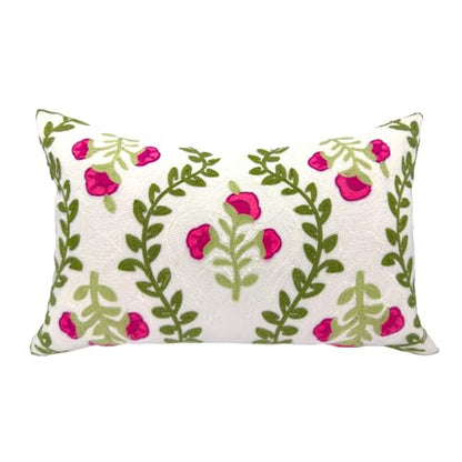 Alysheer Floral Embroidered Lumbar Throw Pillow Cover 12"x 20",1pc Hot Pink - color: Hot Pink, size: 20" x 12" (Pack of 1)