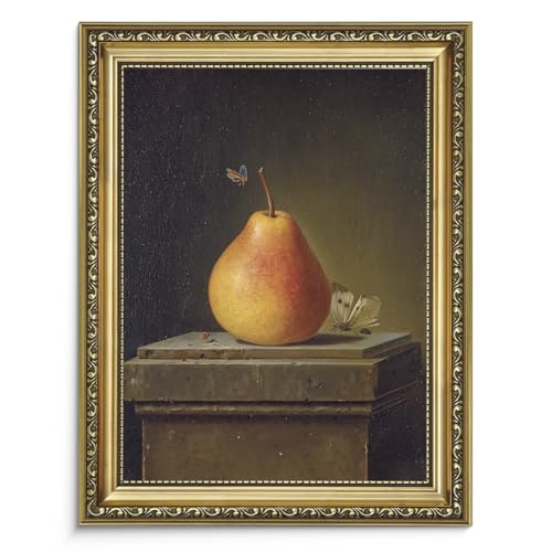AIMAILON Framed Autumn Pear Insect Picture, American Country Style 8x10 - color: Pear and Butterfly, size: 10"L x 8"W