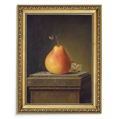AIMAILON Framed Autumn Pear Insect Picture, American Country Style 8x10 - color: Pear and Butterfly, size: 10"L x 8"W
