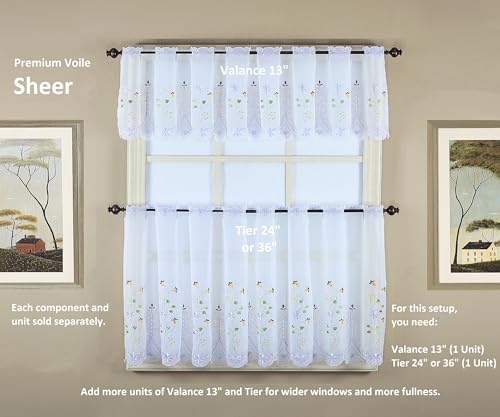 Today's Curtain, Samantha Embroidered Sheer Tier 24", White/Purple, 59" W x 24" L - color: White/Purple Multi, size: 59"W x 24"L (Pack of 1)