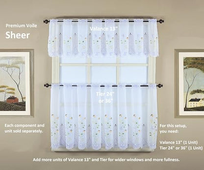 Today's Curtain, Samantha Embroidered Sheer Tier 24", White/Purple, 59" W x 24" L - color: White/Purple Multi, size: 59"W x 24"L (Pack of 1)