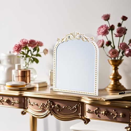 Vintage Makeup Mirror, 12.1"x 9.8" Arched Vanity Mirror - color: White
