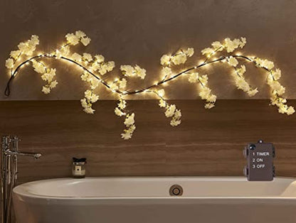 LITBLOOM Cherry Blossom Garland with Lights Battery Operated with Timer 96 Fairy Lights 6FT, Lighted White Flower Garland for Mantle Fireplace Wedding Party Spring Decoration Indoor Outdoor - style: White Cherry