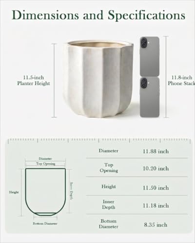 12 Inch Pots for Plants, Large Ceramic Planter with Drainage Hole - color: White 12"