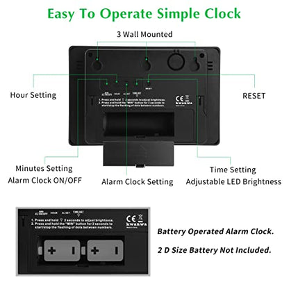 Alarm Clock,3" LED,3-level Brightness,Battery Operated,Wall-mount/Table-top - color: Black Case-red Led Digit