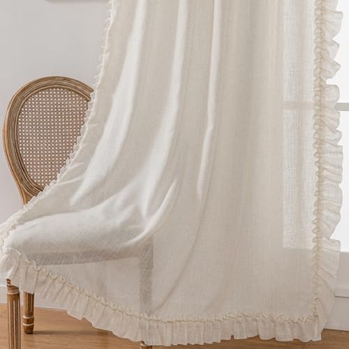 Farmhouse Linen Ruffled Curtains for Living Room 58 x 96 Inch, 2 Panels - color: Natural Linen, size: 58"W x 96"L (Pack of 2)