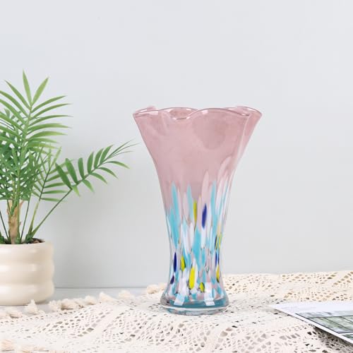 9.0" H Blush Glass Vases for Flower, Unique Hand Blown Glass Vase - color: Blush