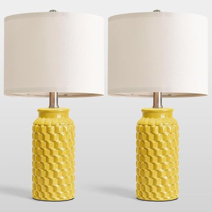 USumkky 20.5" Ceramic Table Lamps Set of 2 - Modern Farmhouse & Boho Style, Bedside Nightstand Lamps for Bedroom, Living Room End Table Lamps, Small Desk Lamp(Yellow) - color: 20.5" Yellow