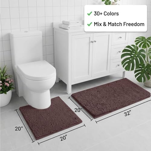 Bathroom Rugs Sets 2 Piece,Super Absorbent Chenille Bath Mats and U-Shaped Toilet Rug,Strong PVC Non Slip Backing,Microfiber Washable Dry Quickly Bath Mats for Bathroom(20"x32"+20"x20"U, Coffee) - color: Coffee