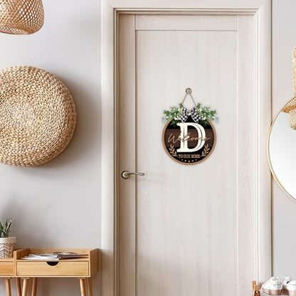 Monogram Letter D Front Door Sign, Welcome to Our Home Family Last - color: D