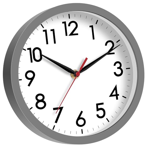 AKCISOT 8 Inch Wall Clock, Silent Battery Operated Analog Clock, Gray - color: F_gray, size: 8 Inch