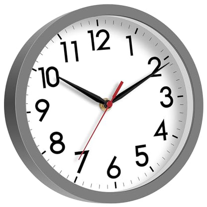 AKCISOT 8 Inch Wall Clock, Silent Battery Operated Analog Clock, Gray - color: F_gray, size: 8 Inch