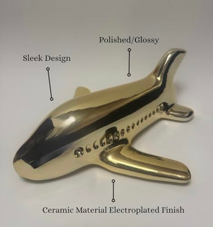 Iris Ceramic Plane Sculpture Gold, Modern Aesthetic for Office Display Home Decor, Living Room, Bedroom Bookshelf, Coffee Table Decor, Bathroom Shelves, New House Essentials, Figurines