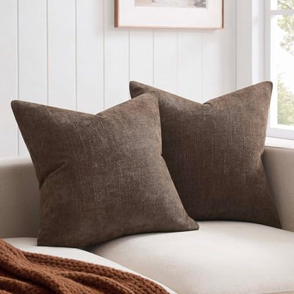JUSPURBET Chenille Texture 12x20 Lumbar Throw Pillow Covers,Coffee Brown - color: Coffee Brown, size: 20" x 12" (Pack of 2)