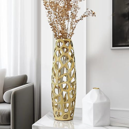 Large Modern Ceramic Floor Vase 24‘’ H Gold