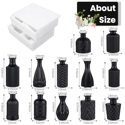 TBWIND 12 Pcs Black Glass Bud Vase Set, Small Vases for Flowers - color: Black-12pcs, size: 12Pcs