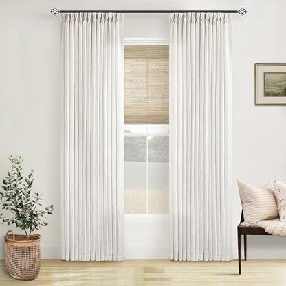 Neutral Pinch Pleated 86 Inch Curtains Semi Sheer Linen Blended, Natural - color: Natural, size: 40"W x 86"L (Pack of 2)