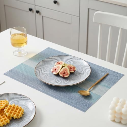 Winknowl Placemats, Set of 8 Heat Resistant Stain Resistant Woven Vinyl Insulation Placemats, Durable Washable Elegant Table Mats for Dining (Blue) - color: Christmas Blue, size: Set of 8