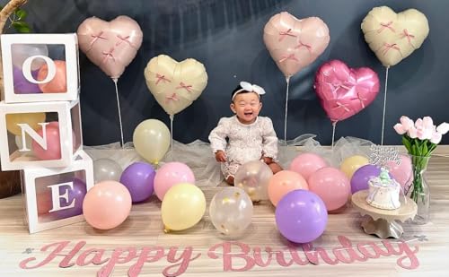Pink White Heart Foil Balloons,12Pcs 18Inch Heart Shaped Balloons - color: Pink Cream