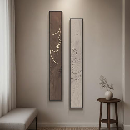 Large Framed Brown Beige Abstract Vertical Wall Art for Hallway, 2 Piece - color: Beige and Brown --A, size: 8"W x 56"H x 2Pcs