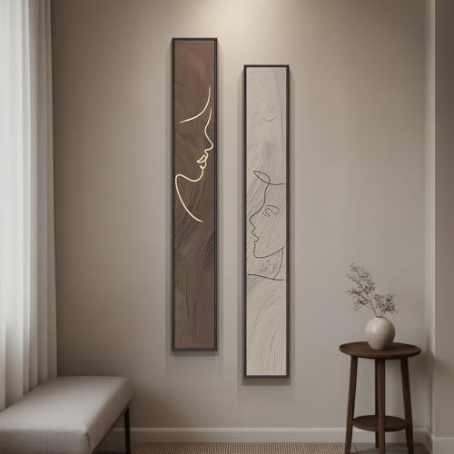Large Framed Brown Beige Abstract Vertical Wall Art for Hallway, 2 Piece - color: Beige and Brown --A, size: 8"W x 56"H x 2Pcs