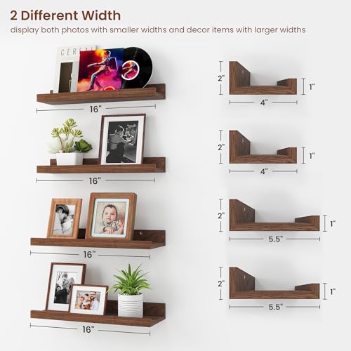 Axeman Picture Ledge Shelf, 16 Inch Walnut Floating Shelves Set of 4 - color: Walnut, size: 16 Inch